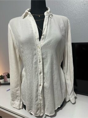 Women's White Button-Down Shirt - Lightweight Long Sleeve
